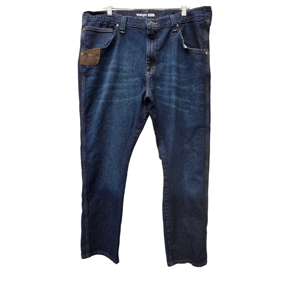 Wrangler Riggs Workwear Mens Dark Wash Straight Leg Jeans 3W044DS 38x32 Stretch - Picture 1 of 8